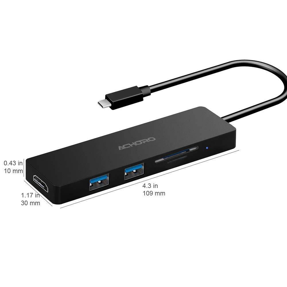 Achoro 5 in 1 Type C Hub Reader Combo - HDMI 4K Full HD SD TF 2 USB Ports Card Reader-Data Transfer Hub Compatible with Laptop, MacBook Pro, iMac