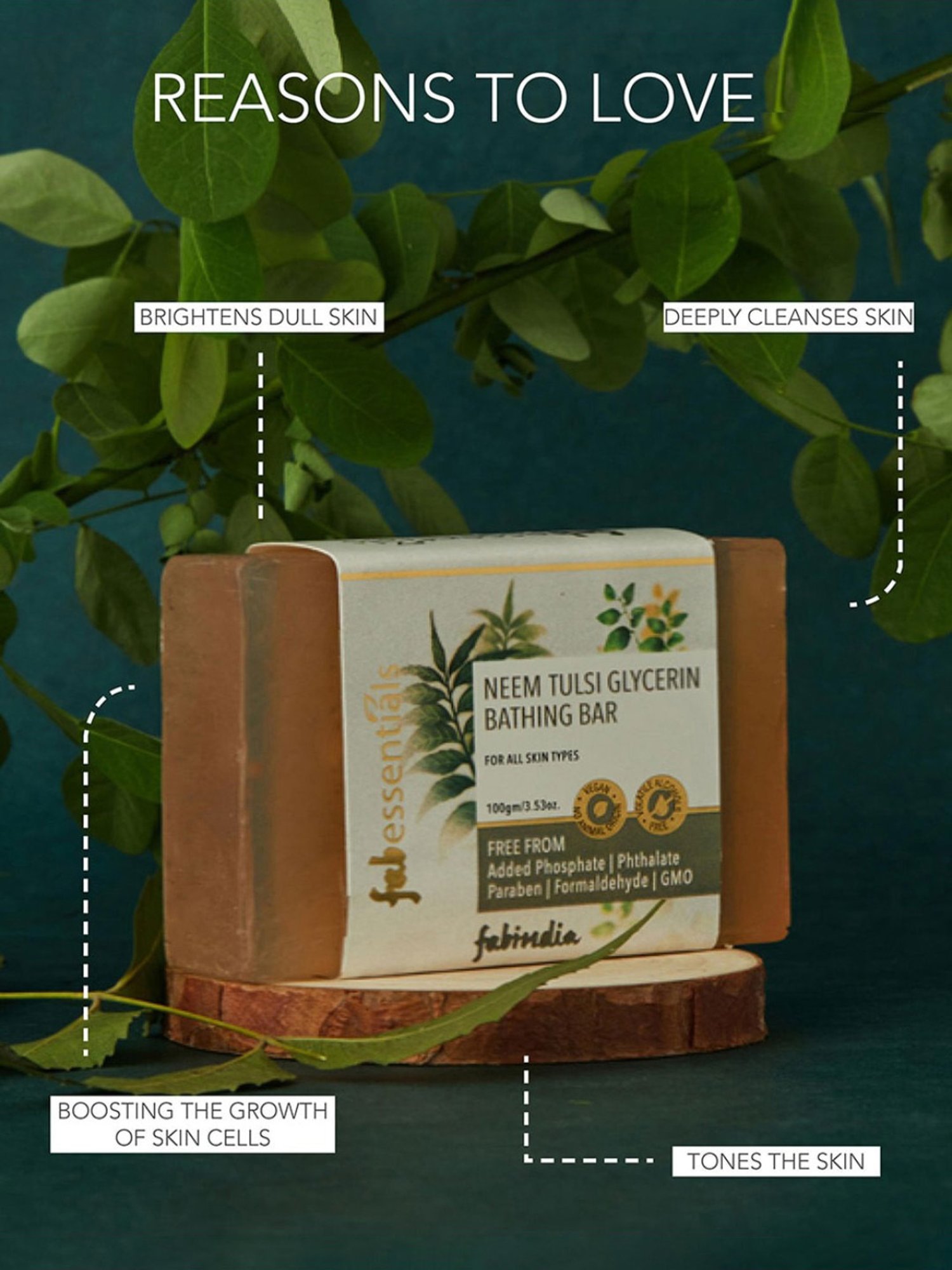 Fabessentials Neem Tulsi Glycerin Bathing Bar - 100 gm