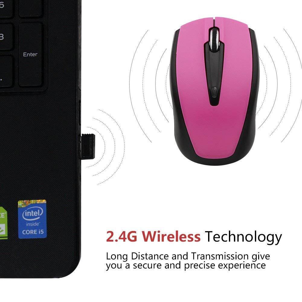 Yafox HM8130 Computer Mouse High-Precision Wireless Optical Mouse for Laptops and PC's. (Pink)