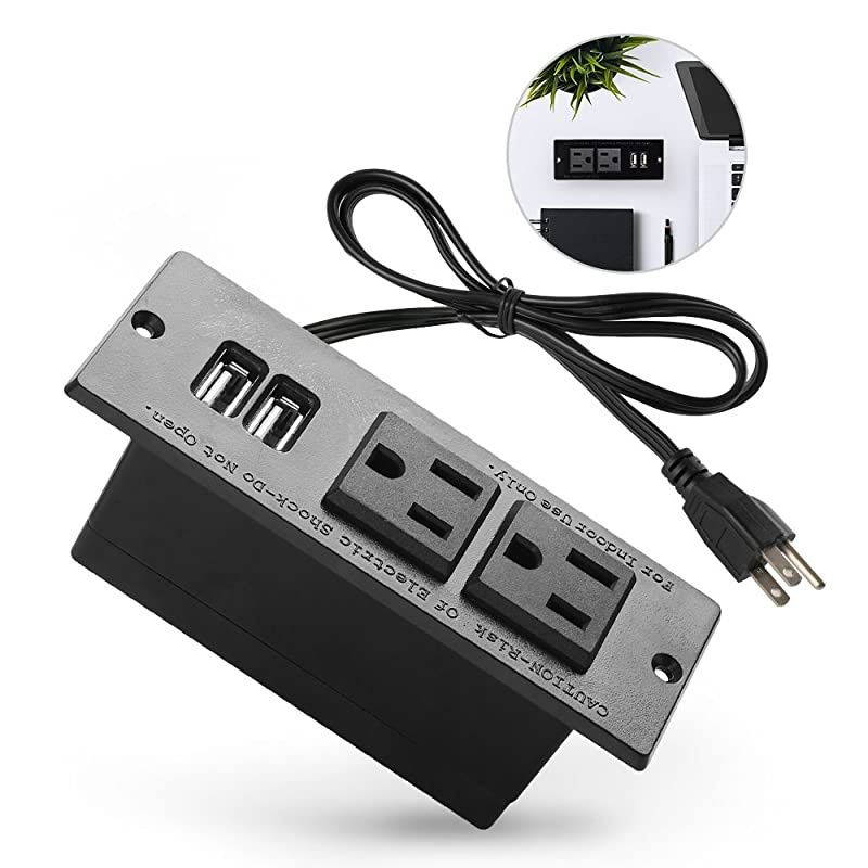 Recessed Power Strip Socket with USB PortsTable Power StripDesktop Charging Station with 2Outlets and 2 USB Ports