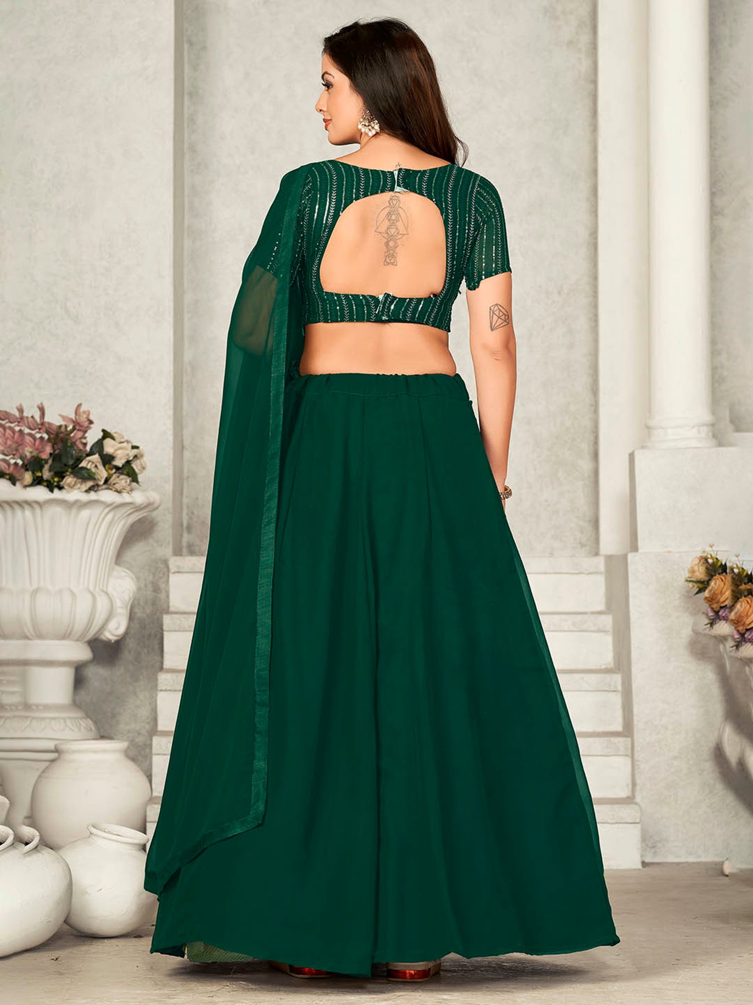 Warthy Ent Green Embellished Lehenga Choli Set With Dupatta
