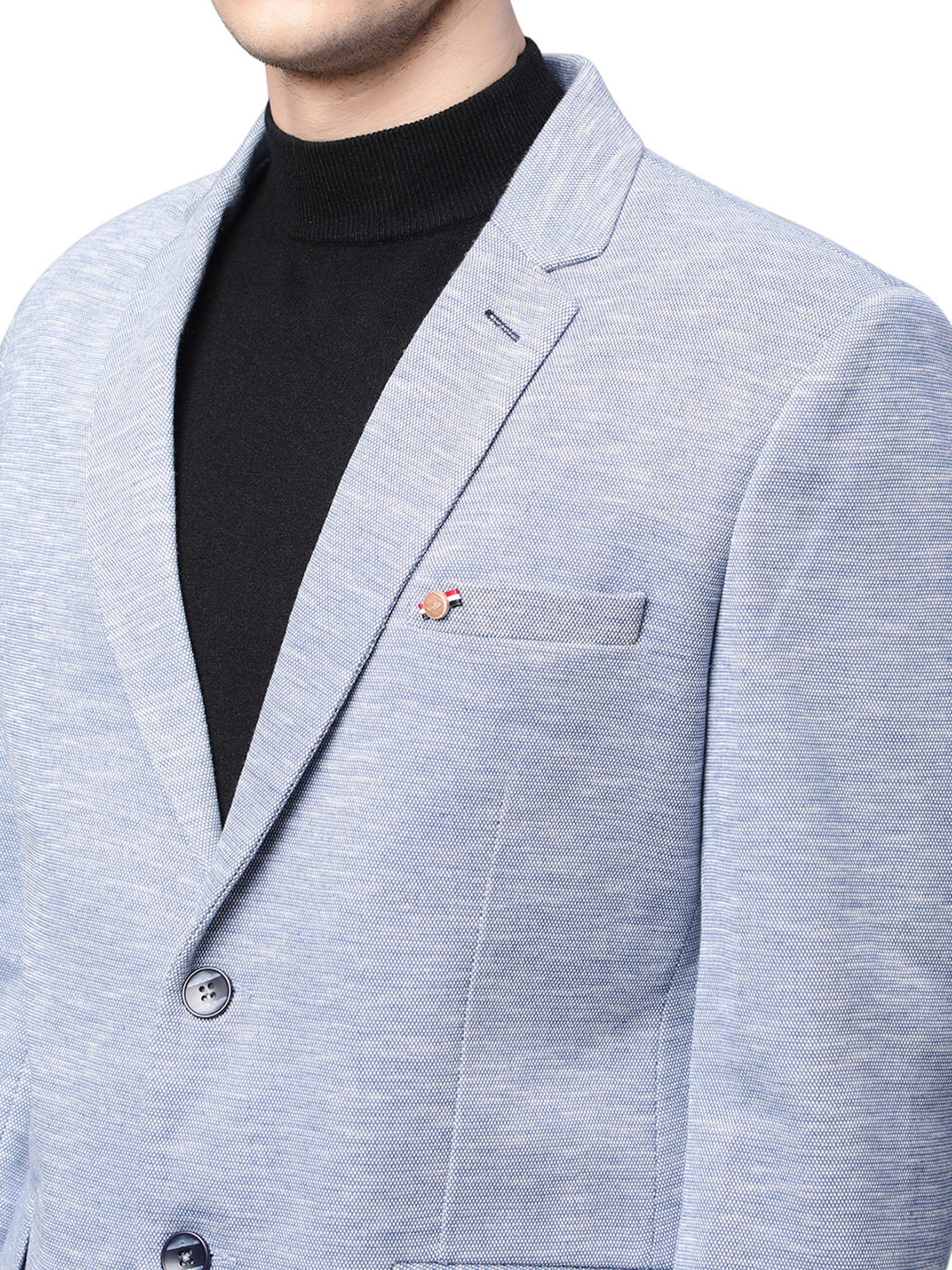 Global Republic Sky Blue Regular Fit Notch Lapel Blazer