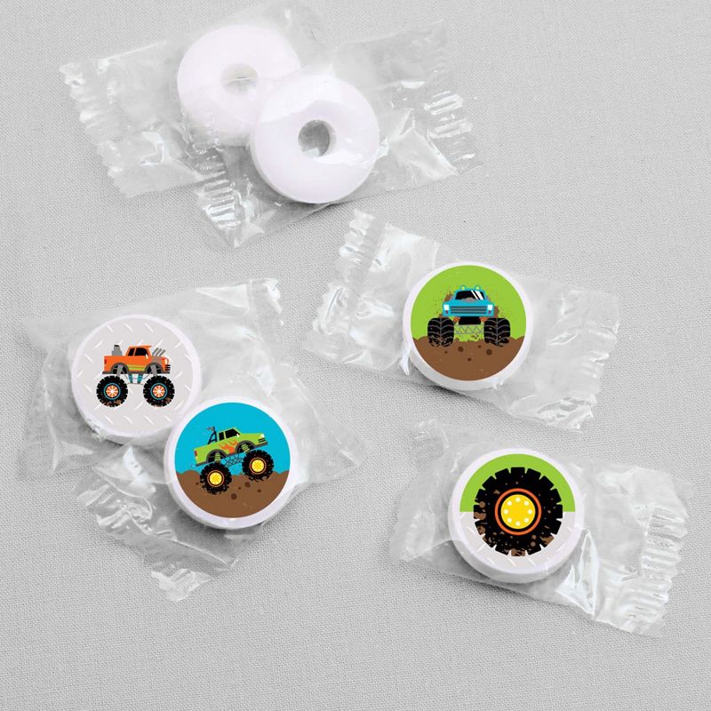 Big Dot of Happiness Smash and Crash - Monster Truck - Boy Birthday Party Round Candy Sticker Favors - Labels Fit Hershey's Kisses (1 sheet of 108)