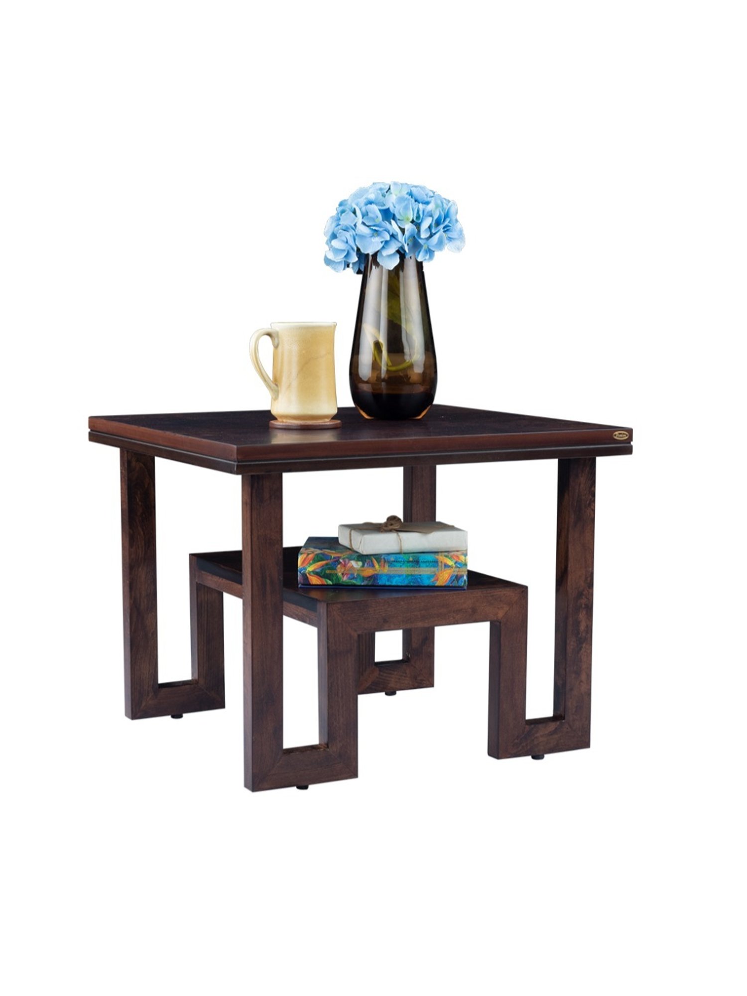 Durian Carlos Walnut Brown Veneer & Solid Wood Side & End Table in Walnut Finish