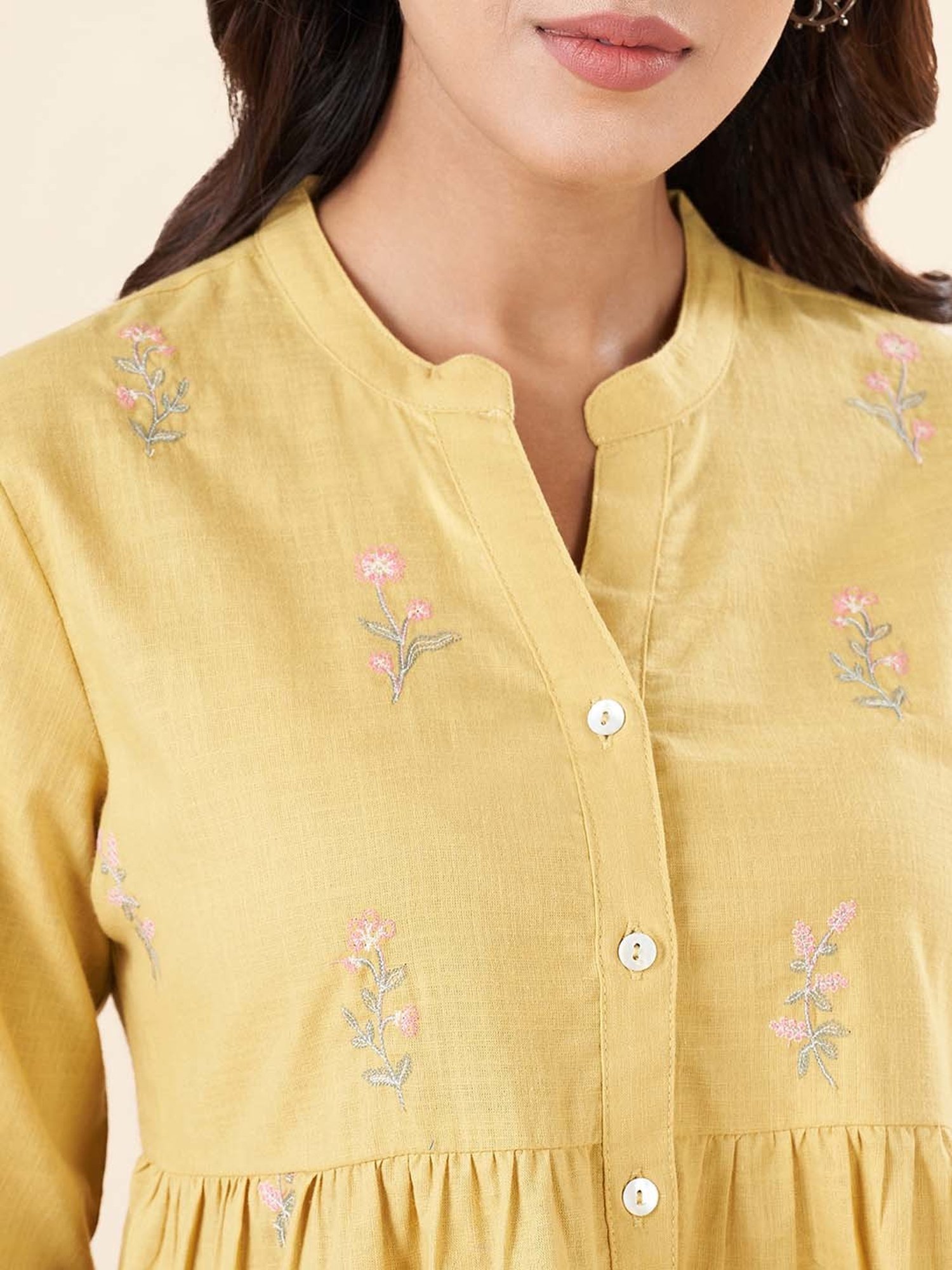 Akkriti by Pantaloons Yellow Cotton Embroidered Top