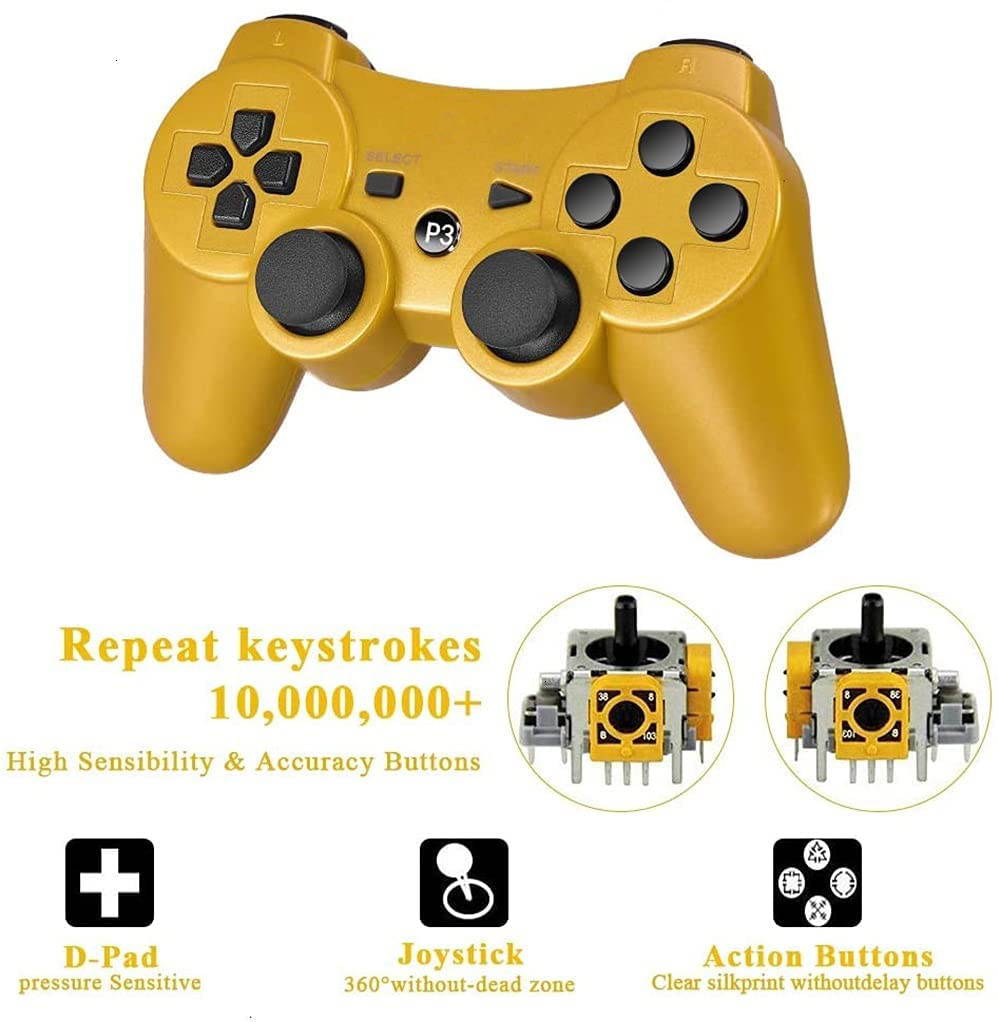 Controller Replacement for PS-3 Controller, Wireless Move/Motion Controller Gamepad with Upgraded Joystick Compatible with Play-Station 3 (Black) 2 Pack