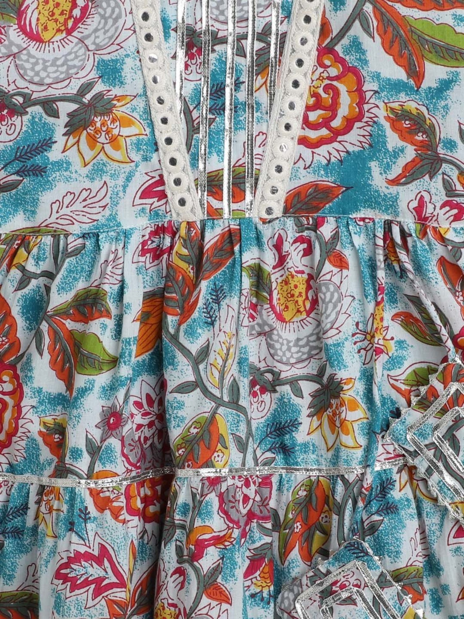 The Magic Wand Kids Blue & Red Cotton Floral Print Dress