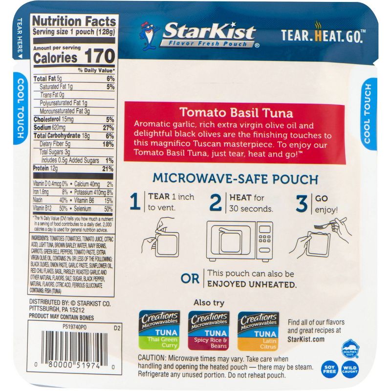 StarKist Creations Microwavables Tomato Basil Tuna Pouch - 4.5oz