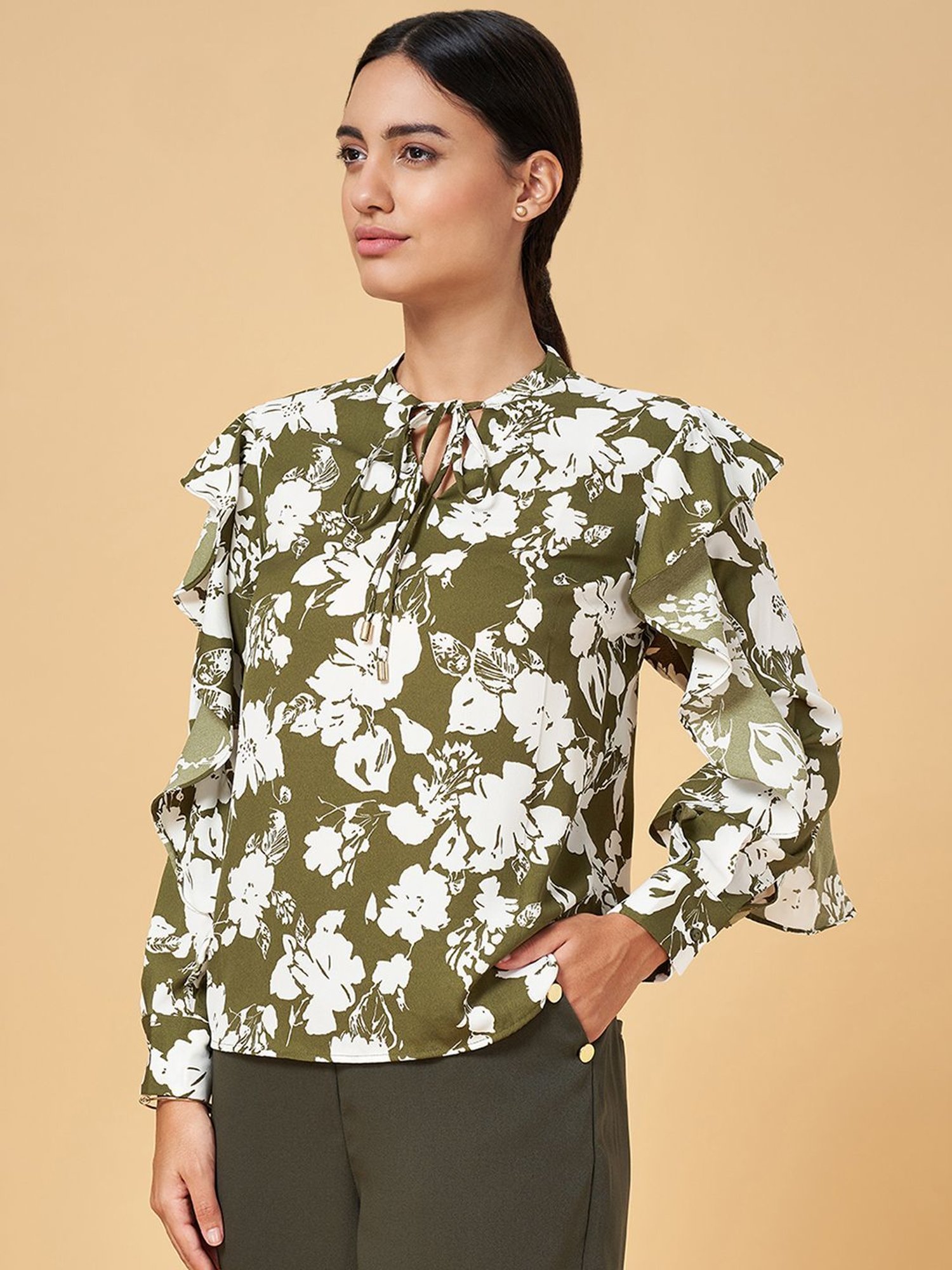 Annabelle by Pantaloons Olive Green Printed Top