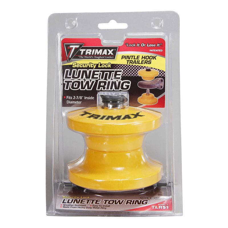 TRIMAX TLR51 5th Wheel Metal Alloy Vehicle Trailer Hitch Lunette Tow Ring Anti Theft Safety Lock w/ Rugged Yellow Powder Coat and 2 Key Set