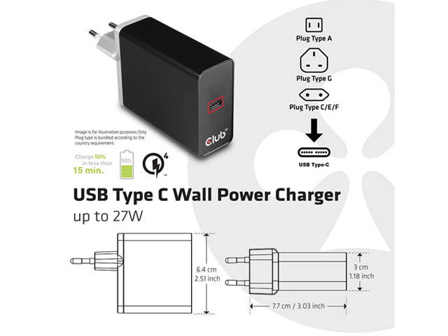 Club3D CAC-1901 USB Type-C Wall Power Charger up to 27W