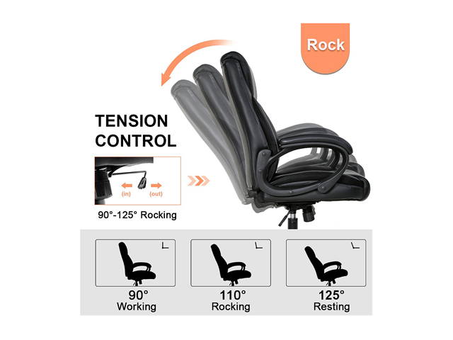 Office Chair Ergonomic Desk Chair PU Computer Chair with Lumbar Support Arms High Back Executive Leather Task Chair for Men(Black)