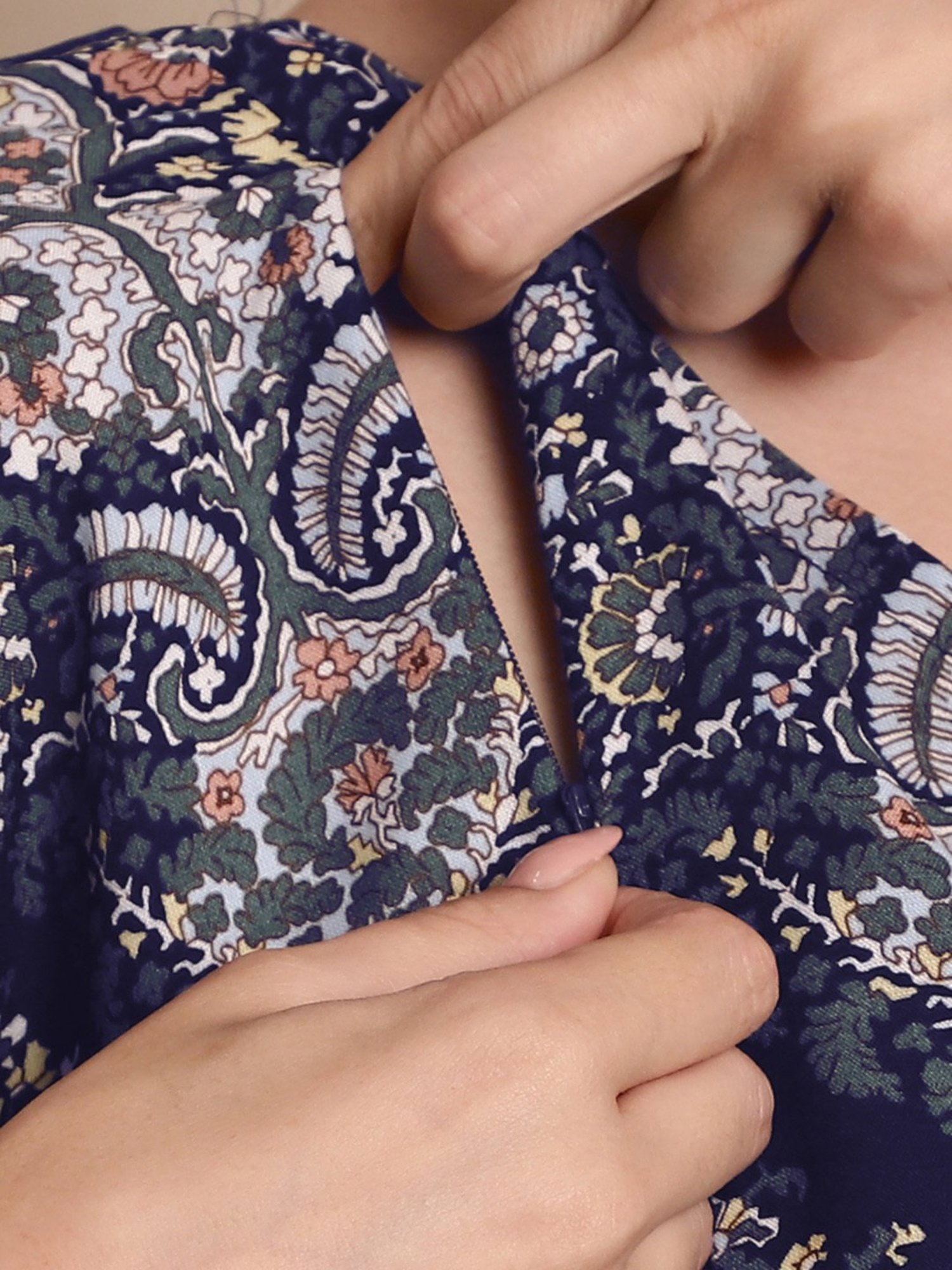 Secret Wish Navy Floral Print Maternity Kaftan