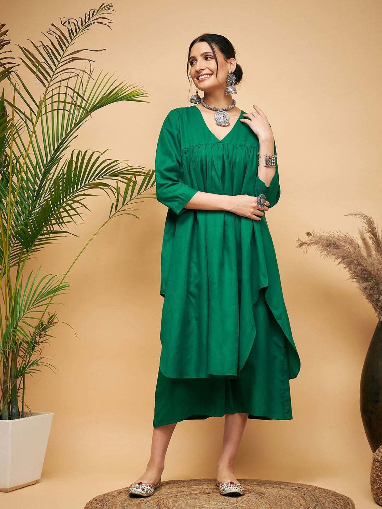 Inweave Green A Line Kurta