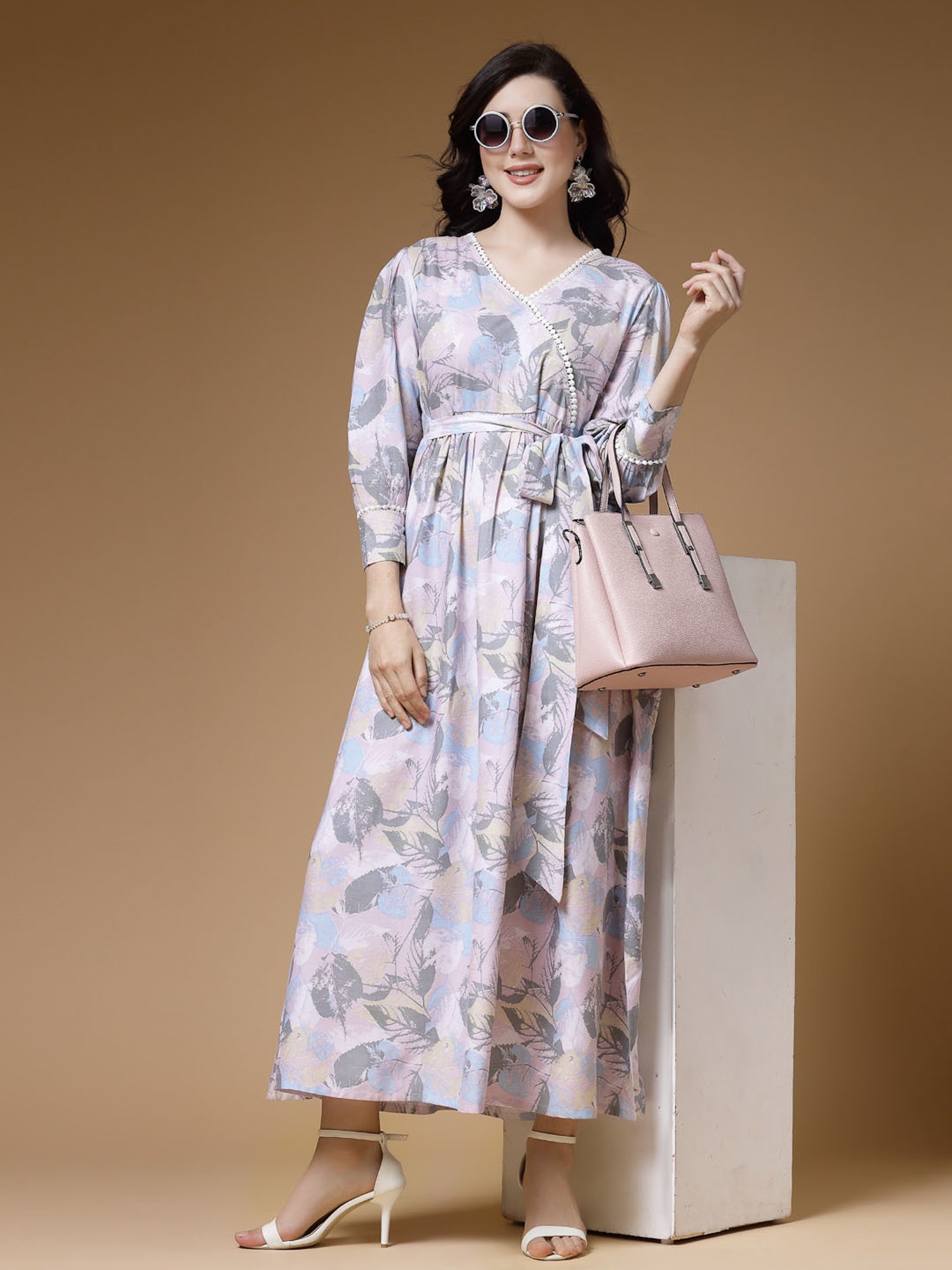 Indibelle Pink Printed Ethnic Dress