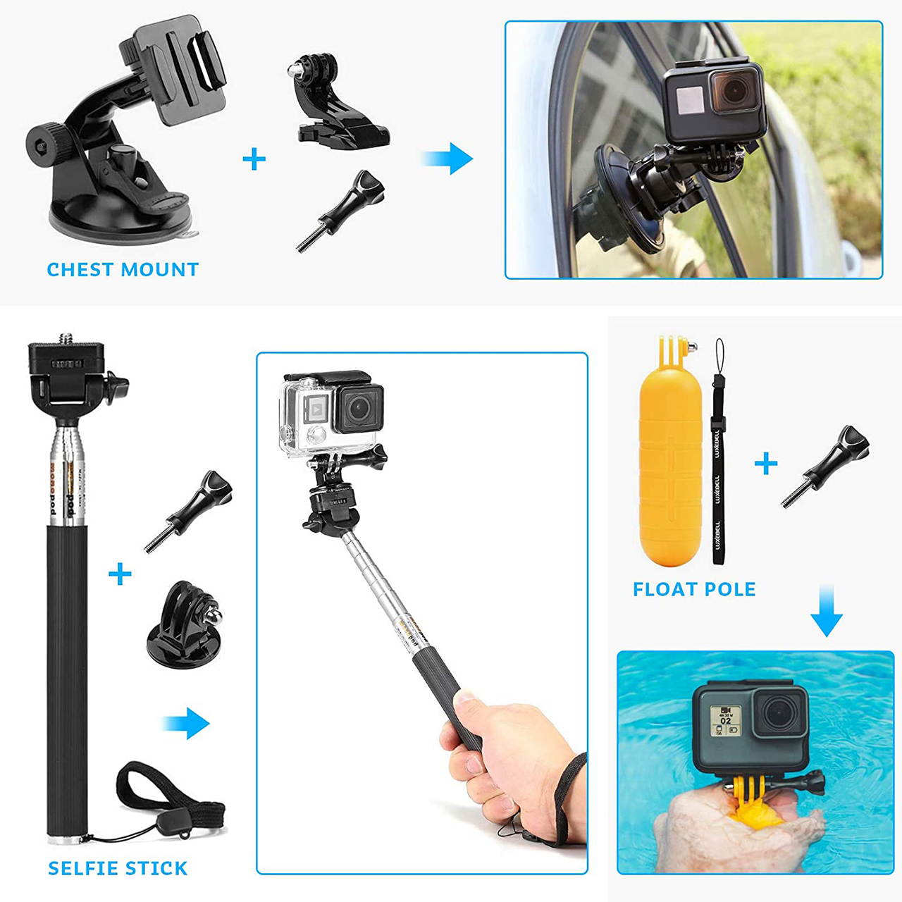 ROME CARE Accessories Kit for AKASO EK5000 EK7000 4K WiFi Action Camera Gopro Hero 8 7 6 5/Session 5/Hero 4/3+/3/2/1 Max Fusion