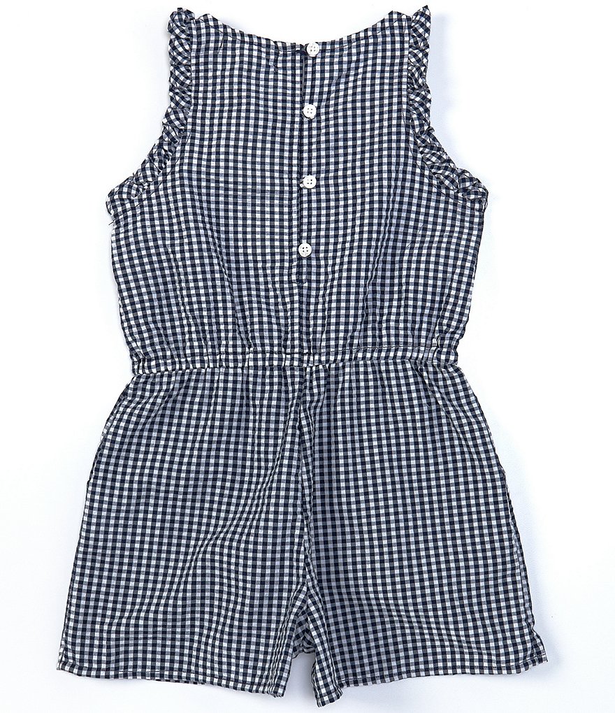 Copper Key Little Girls 2T-6X Blue Checked Romper