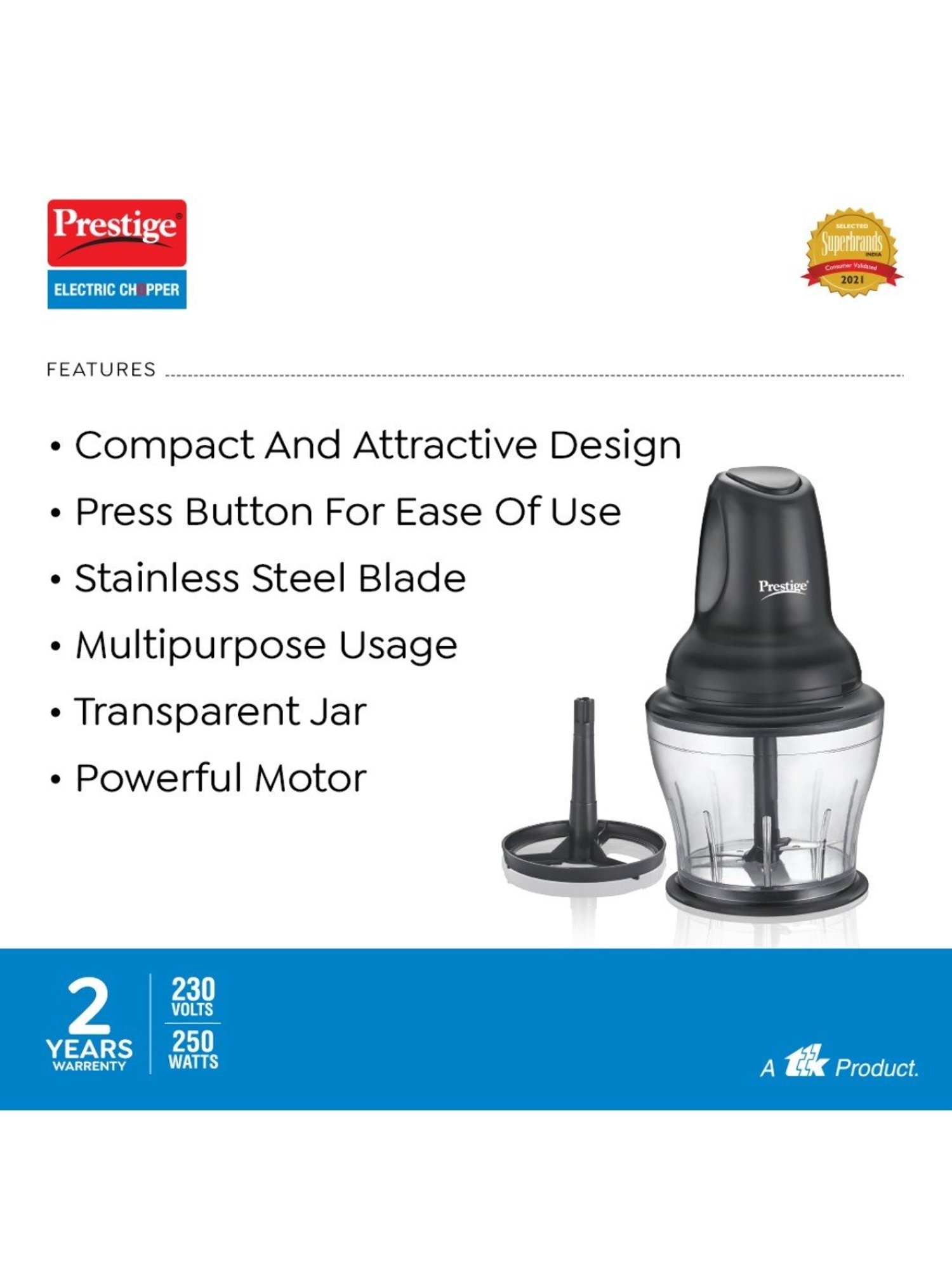 Prestige Black Stainless Steel Electric Vegetable & Fruit Chopper