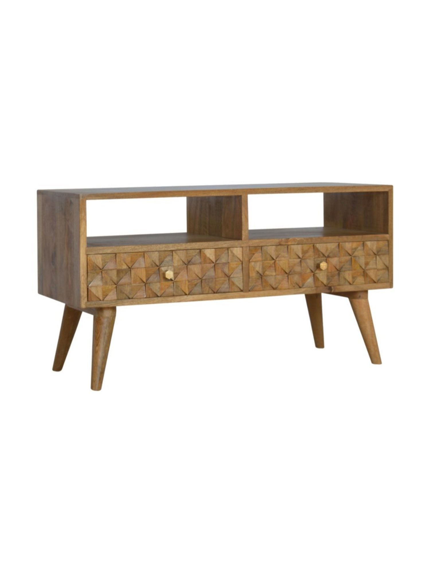 Artisan Furniture Brown Diamond Carved TV Unit (Natural Oak-ish Finish)