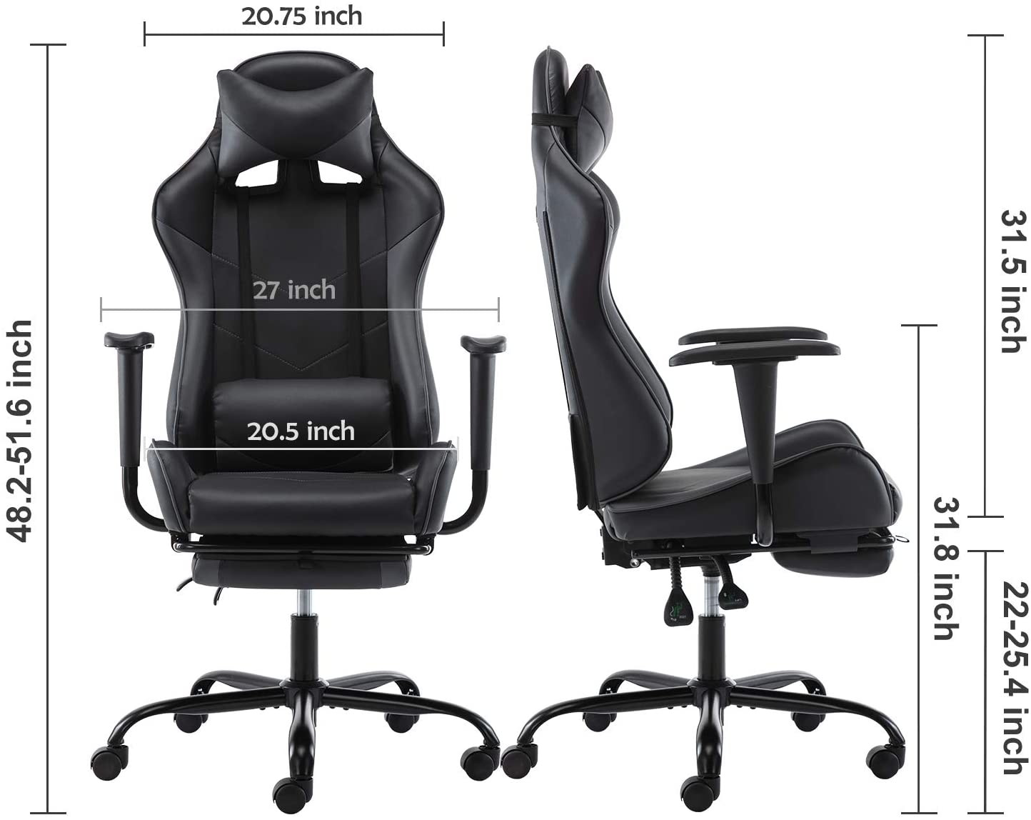 SMUGDESK Gaming Chair with Footrest Racing Style Recliner with Lumbar Support, Ergonomic Office Armchair for Computer PU Leather High Back Desk Chair Headrest Swivel Rocking Desk Chair, Blue