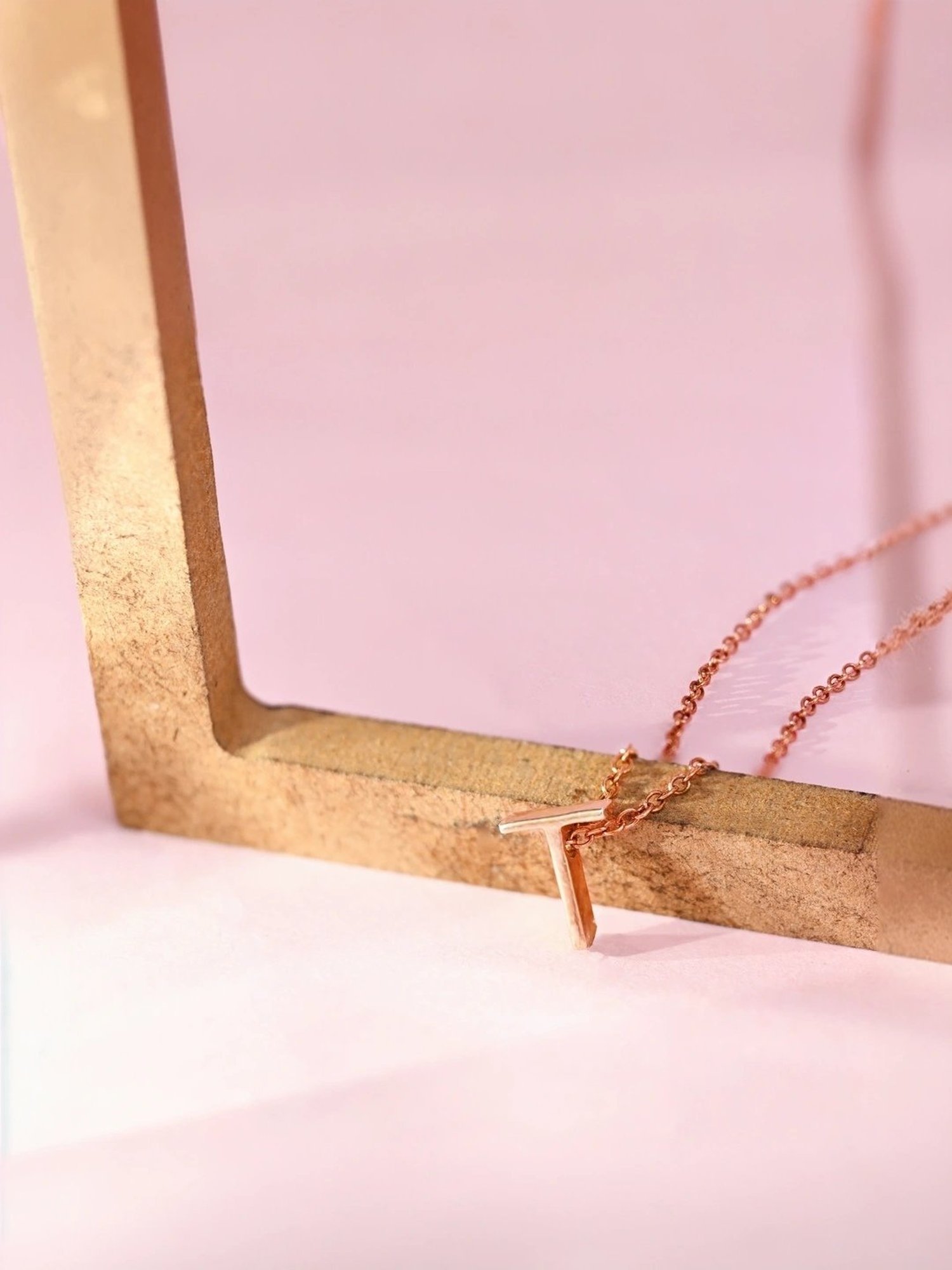 Touch925 Sterling Silver Timeless T Initial Rose Gold Chain Pendant