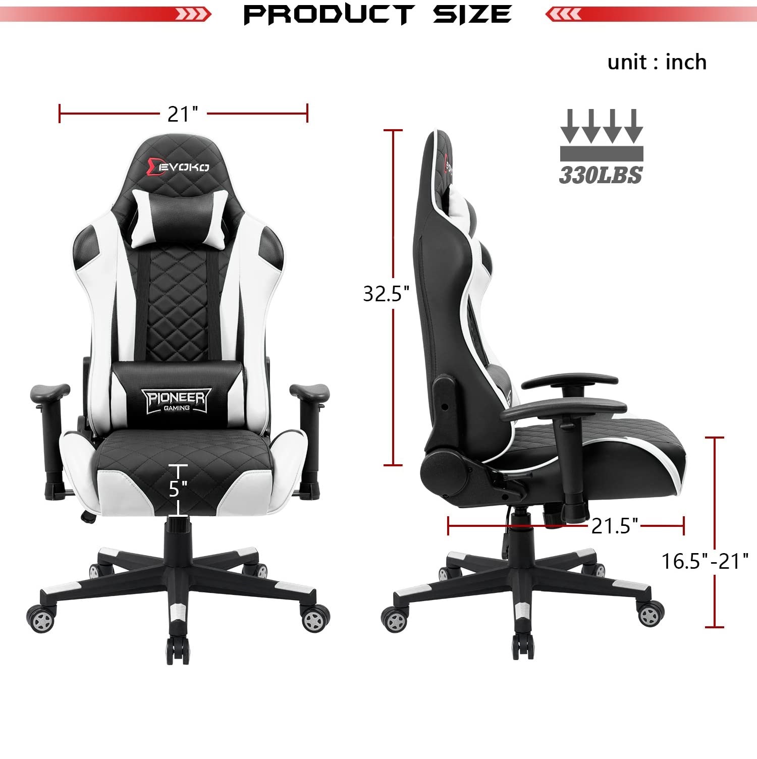 Gaming Chair, Racing Style Computer Desk Chair Padded Armrests Ergonomic Lumbar Support Adjustable Height