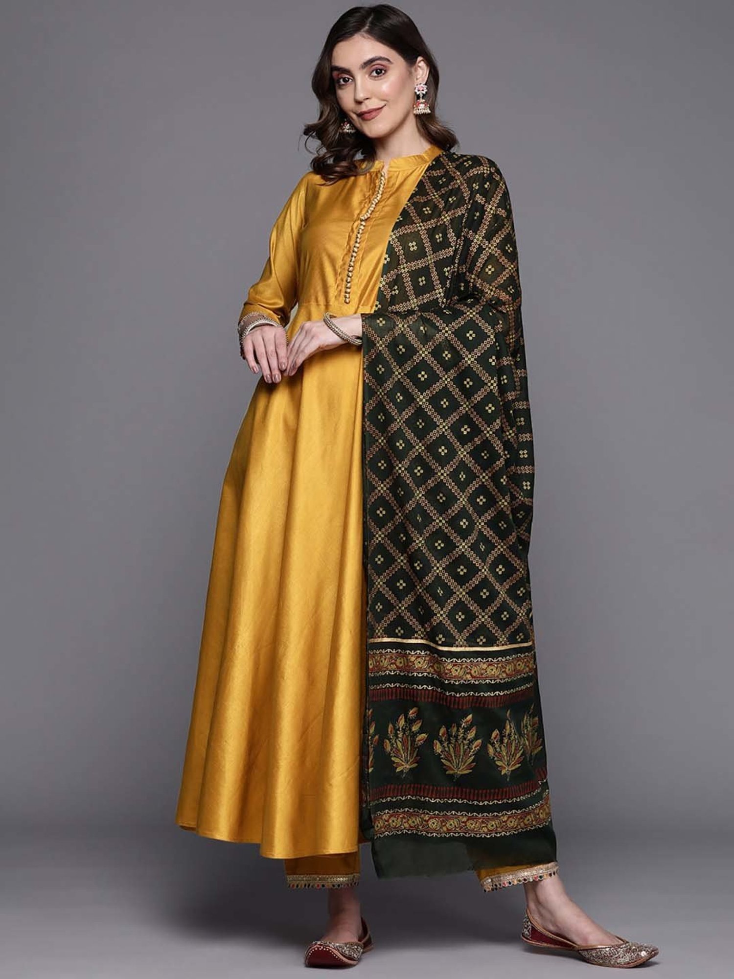 Indo Era Mustard Kurta Pant Set With Dupatta