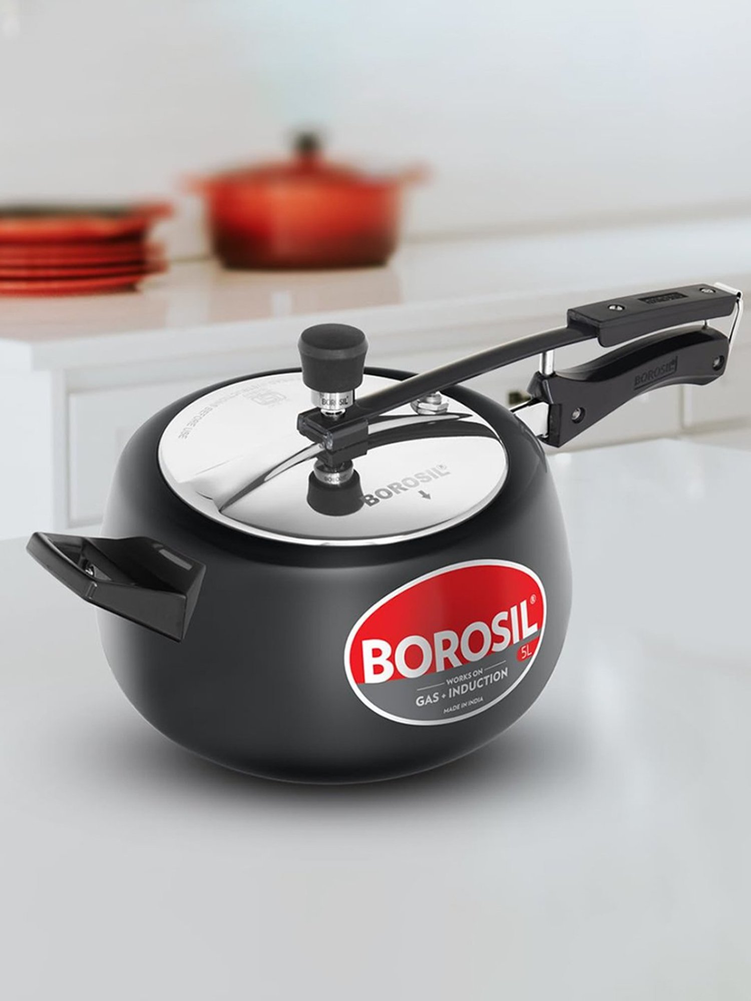 Borosil Black Aluminium 5L Pressure Cooker with Gas Stove & Induction Compatible