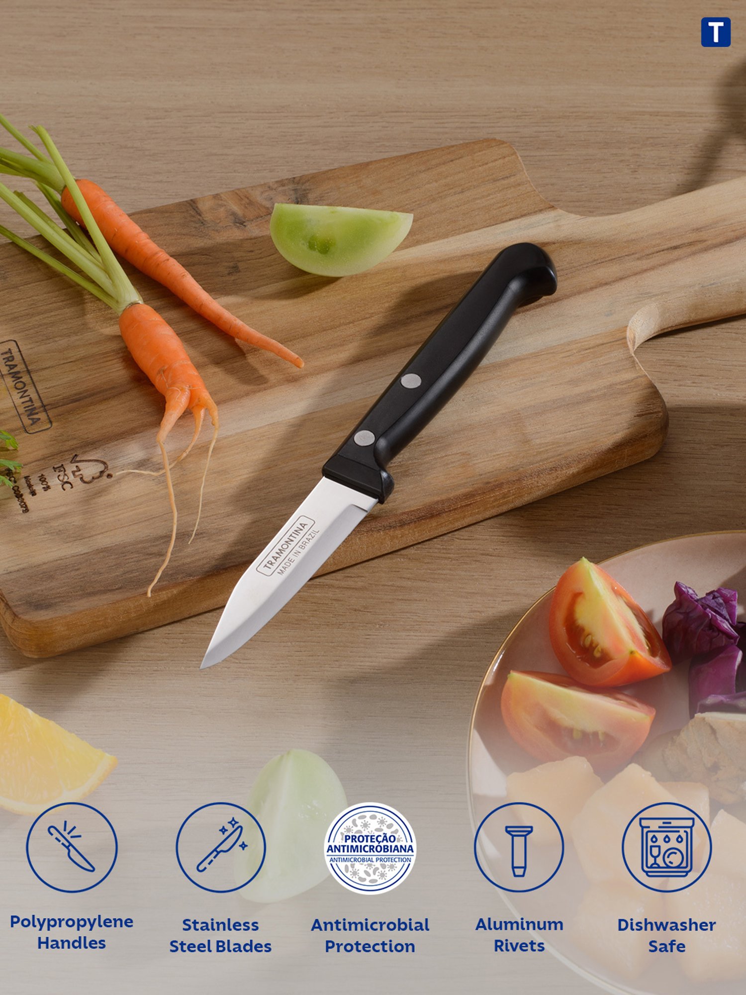 Tramontina Ultracorte Stainless Steel Vegetable & Fruit Knife Plain Edge 2.7" Kitchen Knife