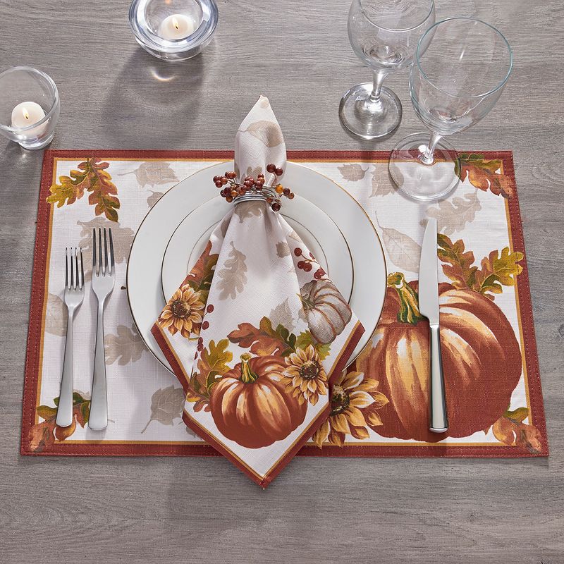 Swaying Leaves Bordered Fall Placemat, Set of 4 - 13" x 19" - Red/White - Elrene Home Fashions