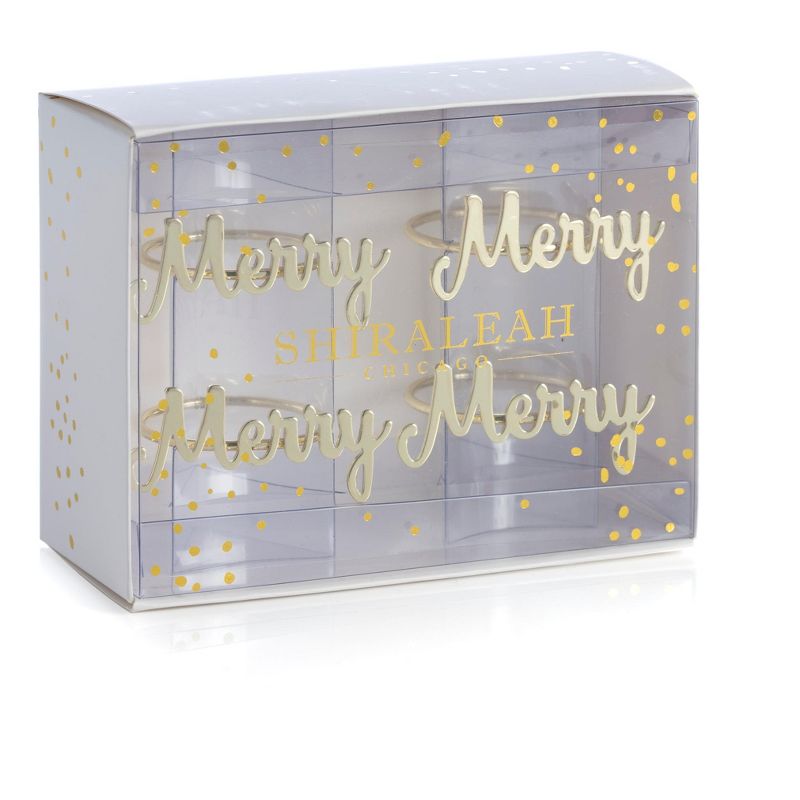 Set of Four Merry Napkin Rings - Gold - Shiraleah