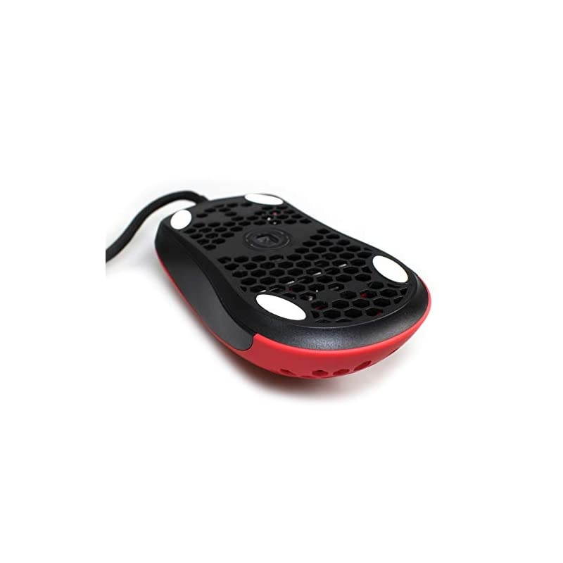 Hati HTM Ultra Lightweight Honeycomb Design Wired Gaming Mouse 3360 Sensor - PTFE Skates - 6 Buttons - Only 61G (Faze Red)