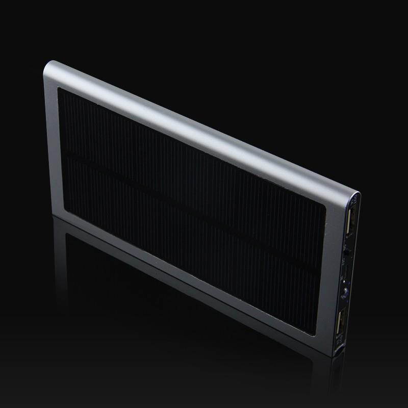 iMeshbean New 12000mAh Solar Power Bank Ultra-thin Metal Case Dual USB Poratble Charger for Phone (Silver)