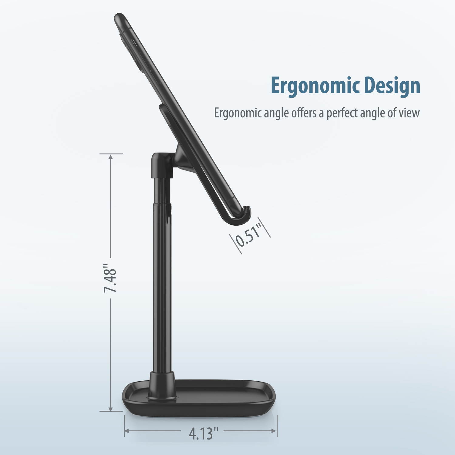 Tekpluze Cell Phone Stand for Desk,Smartphone Stand with Adjustable Angle and Height,Mobile Phone Stand with Nonslip Base, Compatible with All Smartphone,iPhone,iPad and Switch (4-10") - Black