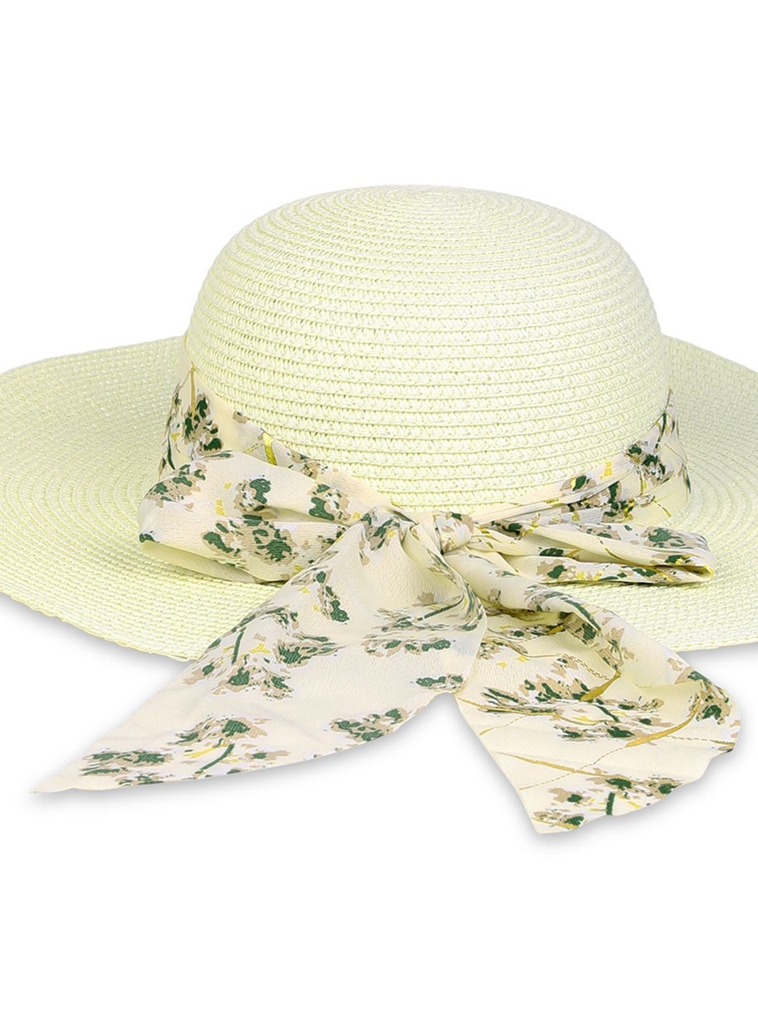 ToniQ Cream Textured Floppy Hat with White Printed Scarf
