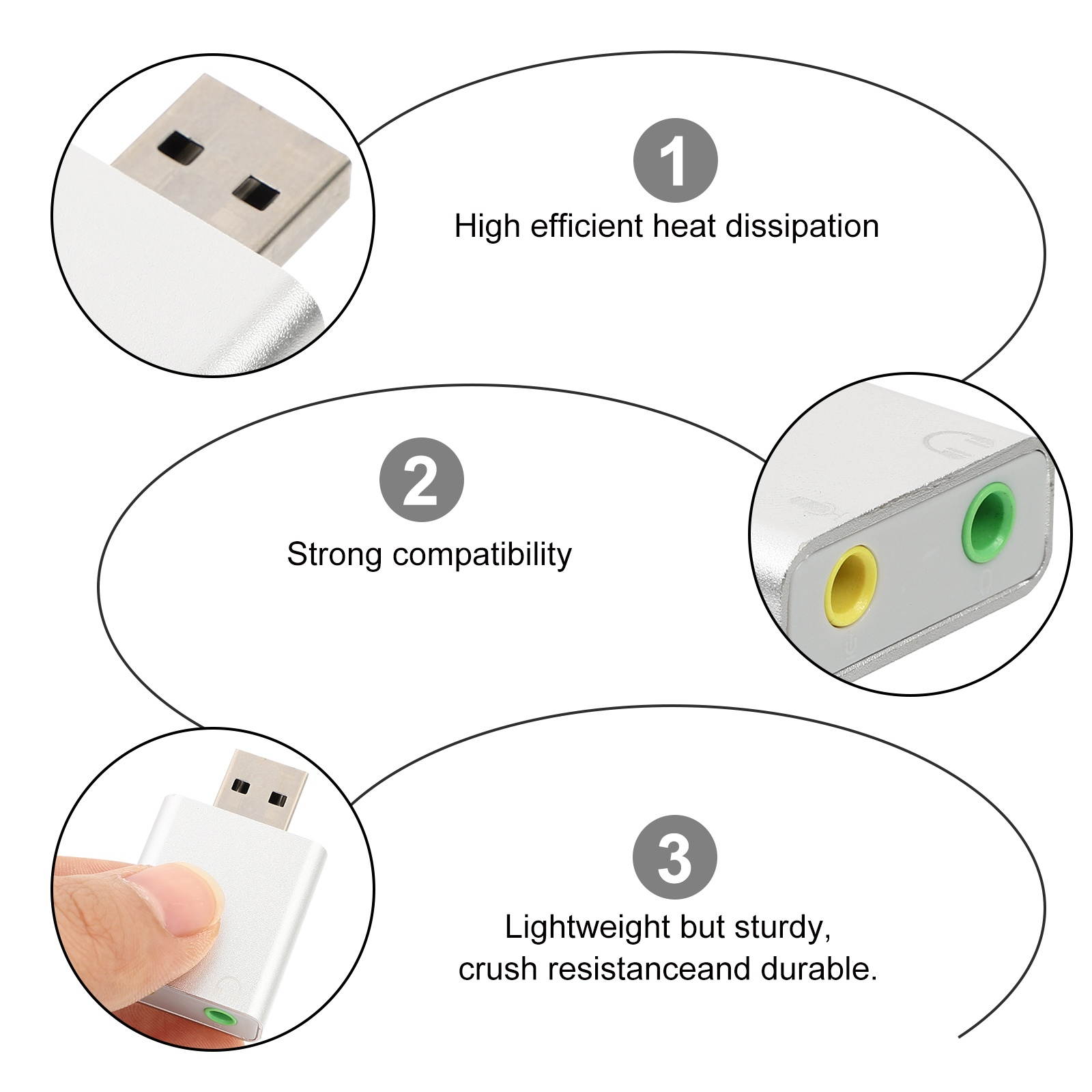 7.1 USB Audio Adapter External Sound Cards with Headphone and Microphone Jack