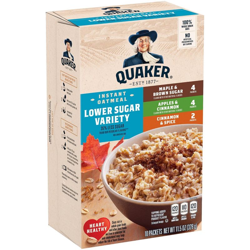 Quaker Instant Oatmeal Lower Sugar Variety Pack - 10ct