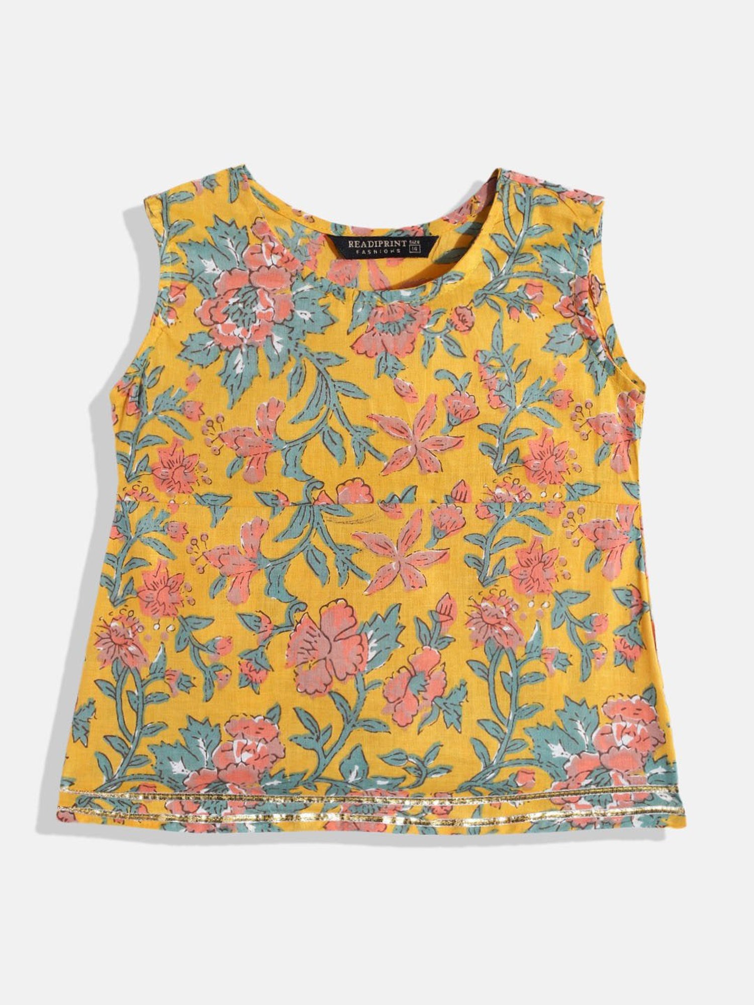 READIPRINT FASHIONS Kids Mustard Floral Print Kurta With Sharara