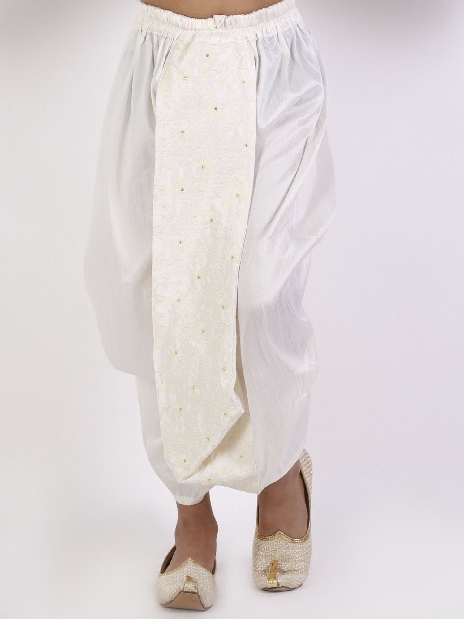VASTRAMAY Kids White Embroidered Dhoti