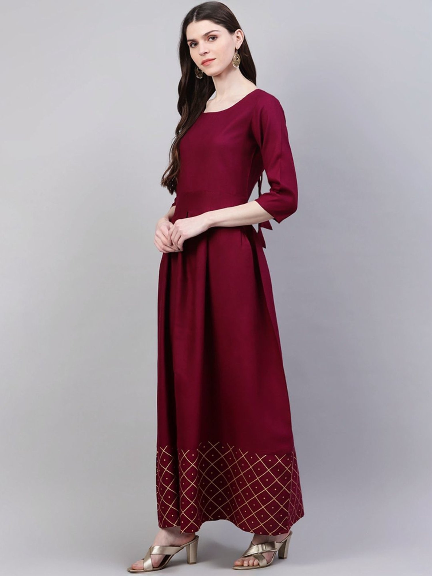 Stylum Wine Printed Dress with Dupatta