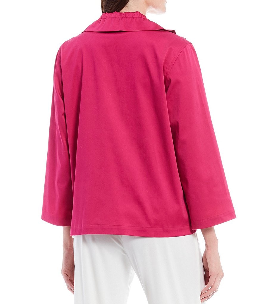 Caroline Rose Stretch Cotton Blend Ruched Collar Zip Front Jacket