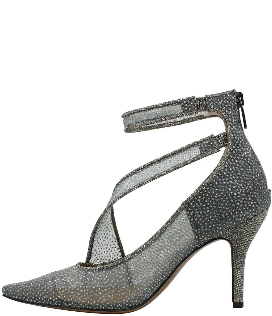 J. Renee Charmion Dotted Mesh Ankle Strap Pumps