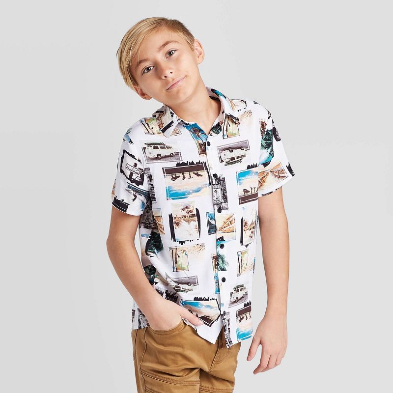 Boys' Tropical Short Sleeve Button-Down T-Shirt - art class™ White S