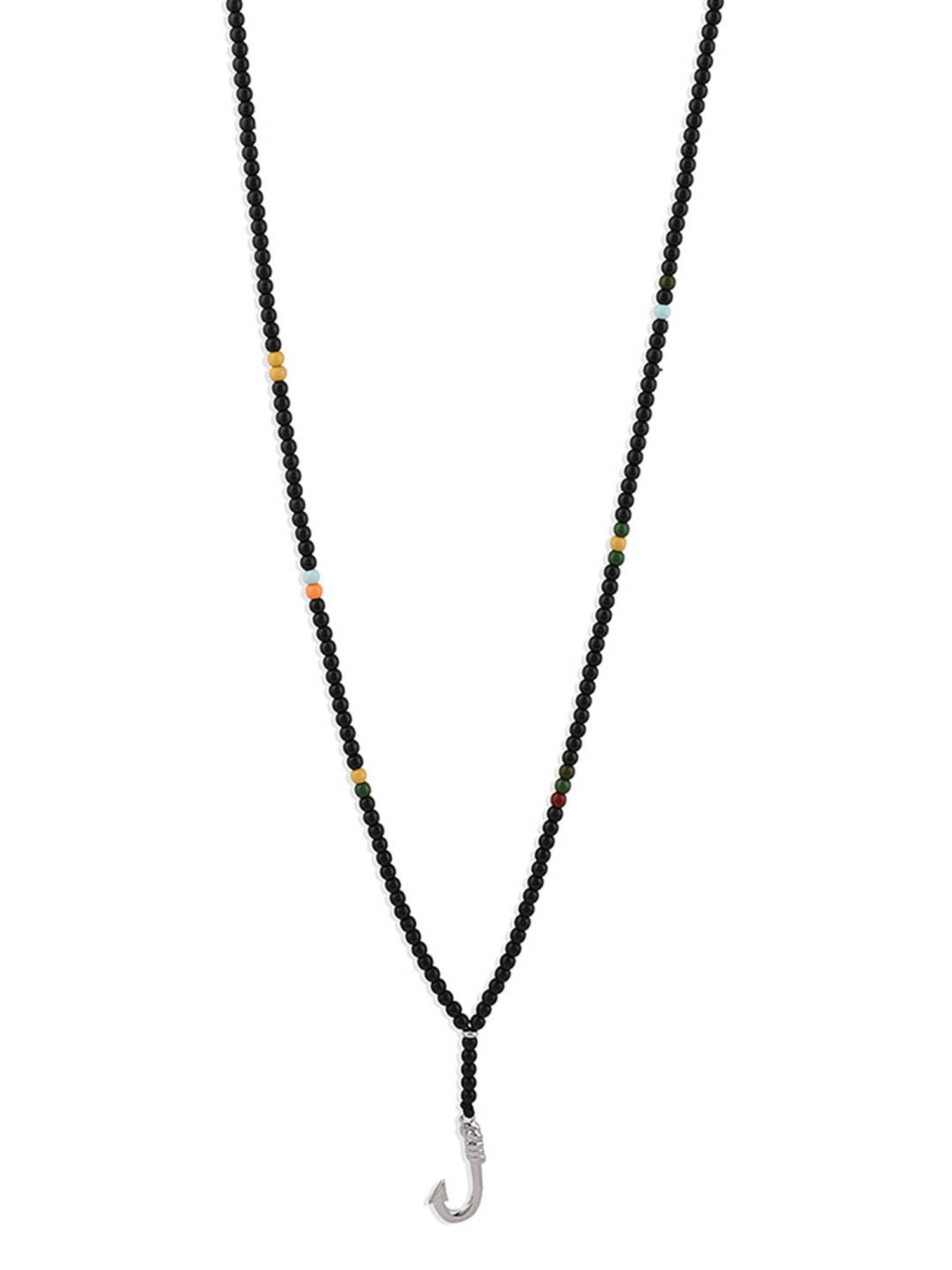 The Bro Code Silver & Black Fish Hook Pendant Neckalce Chain for Men