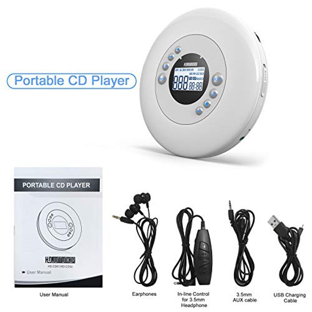 Portable CD Player with Headphones, Anti-Skip CD Players for Home Rechargeable with LCD Display, CD Player portable for car with 3.5mm AUX Cable, Anti-Shock Lightweight CD Player Sports with Carry Bag