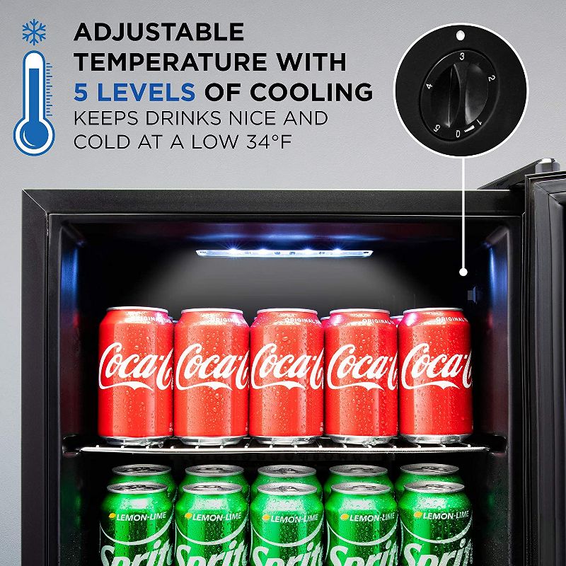 Ivation 62 Can Beverage Refrigerator | Freestanding Ultra Cool Mini Drink Fridge | Beer, Cocktails, Soda, Juice Cooler for Home & Office | Reversible Glass Door & Adjustable Shelving - Stainless Steel
