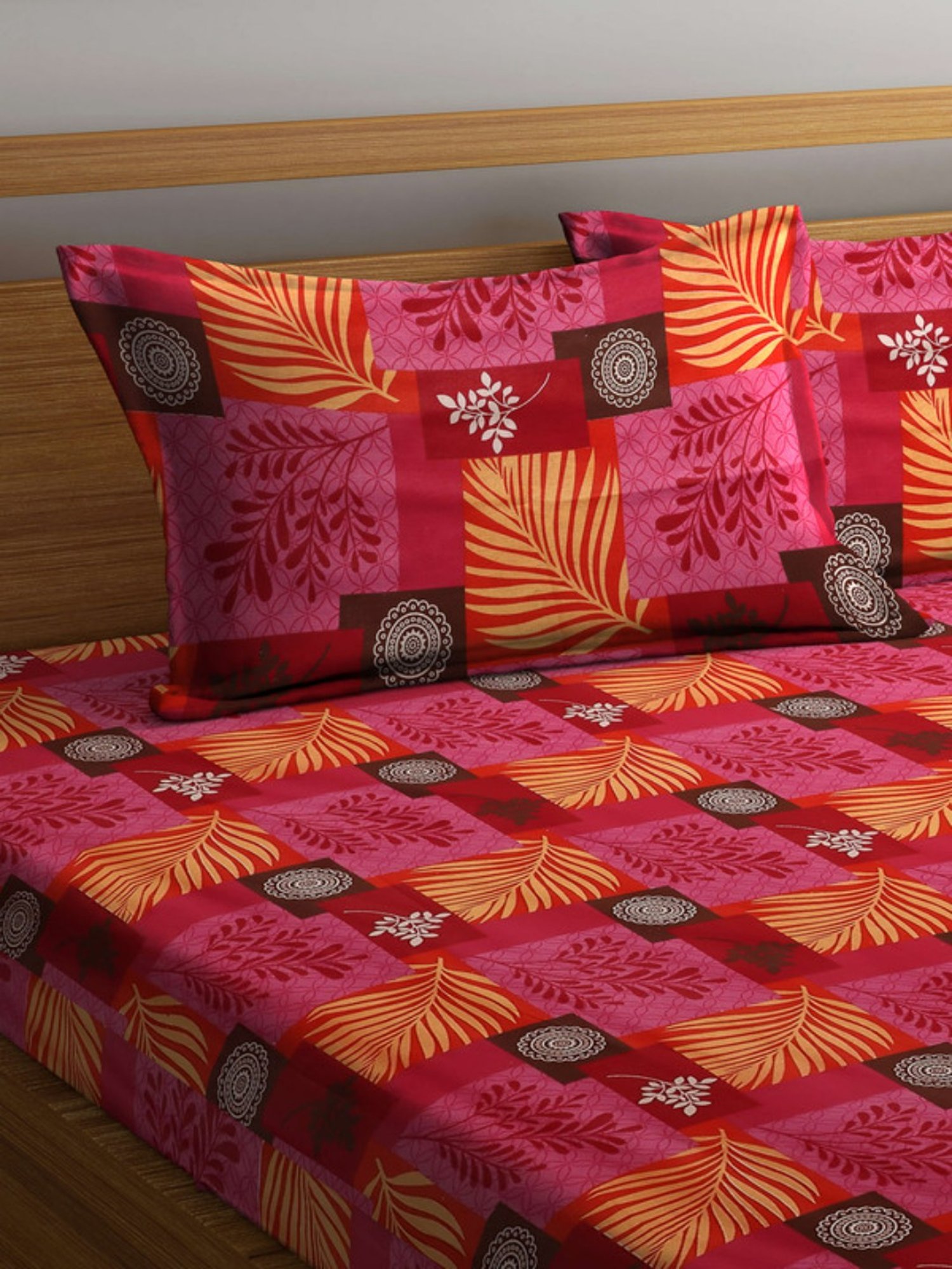 Dhrohar Printed Multicolor Cotton 180 TC Double Bedsheet with 2 Pillow covers