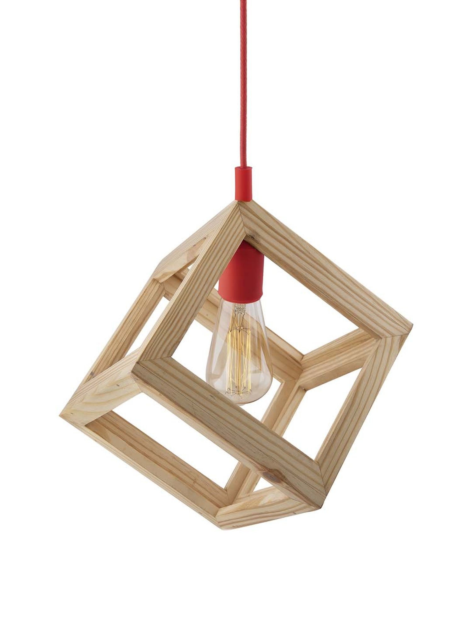 Homesake Beige Hanging Cube Lamp with Red Silicone Socket Holder - Set of 1 (Bulb not included)