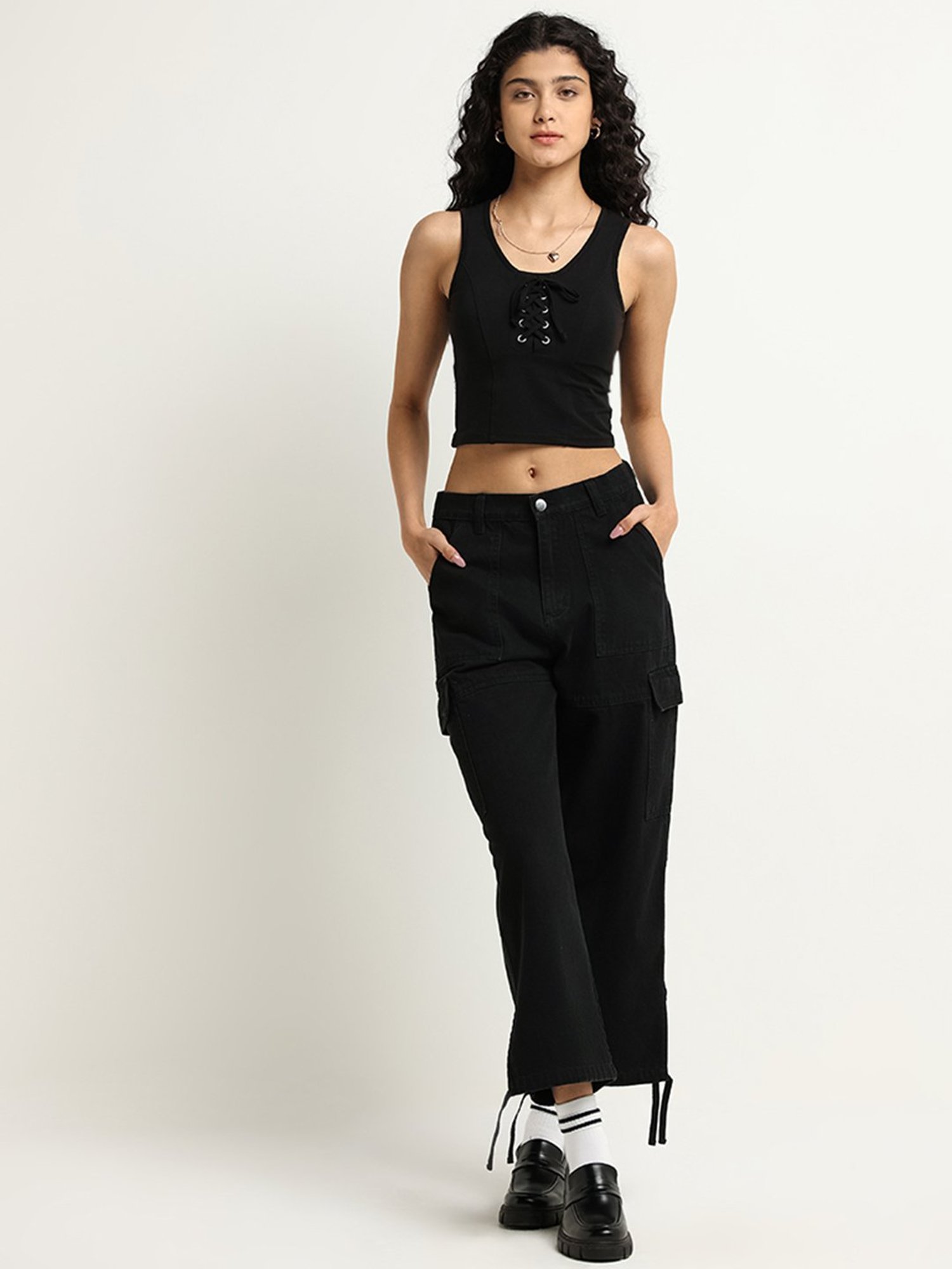 Nuon by Westside Black Lace-Up Crop Top