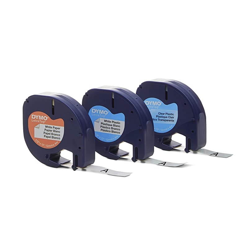 LetraTag Labeling Tape for LetraTag Label Makers Black Print on White Paper White Plastic and Clear Plastic Tapes 13 W x 13 L 3 Rolls 12331